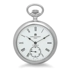 Silver Mechanical Charles Hubert Pocket Watch & Matching Chain #3756-WR