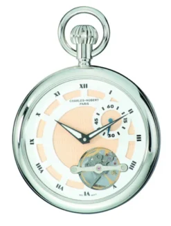 Silver Open-Faced Charles Hubert Pocket Watch & Chain #3901-W