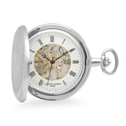 Silver Charles Hubert Mechanical Pocket Watch & Chain #3909-W