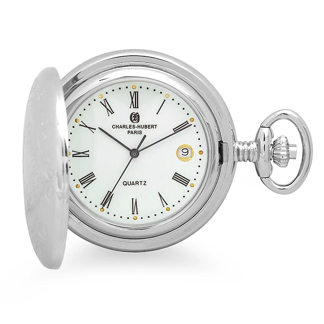 Engraved Quartz Charles Hubert Pocket Watch & Chain #3559 1 Engraved Quartz Charles Hubert Pocket Watch & Chain #3559