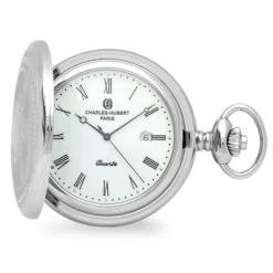 Personalized Silver Quartz Charles Hubert Pocket Watch & Chain #3599-W