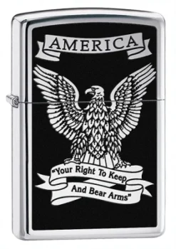 Right To Bear Arms High Polish Chrome Zippo Lighter - ID`