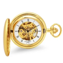 Engraved Gold Mechanical Charles Hubert Pocket Watch & Chain #3595