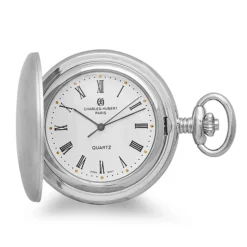 Engraved Silver Quartz Charles Hubert Pocket Watch & Chain #3611