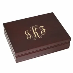 Script Monogram Rosewood Finish Playing Card Box