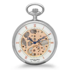 Silver & Rose Gold Open Face Charles Hubert Pocket Watch & Chain #3801