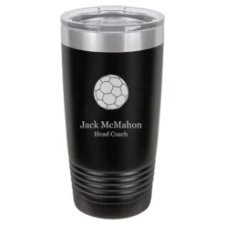 Soccer Themed 20 Ounce Personalized Black Travel Mug