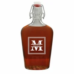 Split Monogram 17 Oz Vintage Glass Flask