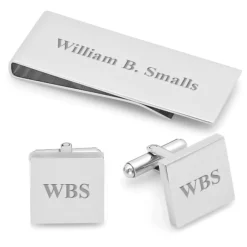 Streamline Collection Engraved Money Clip & Cufflinks Gi`