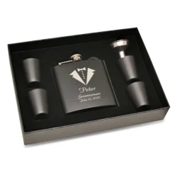 Tuxedo Theme Black Flask & Shot Cups Gift Set