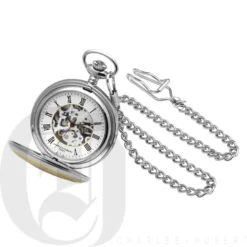 Two Tone Engraved Mechanical Charles Hubert Pocket Watch & Chain #3819