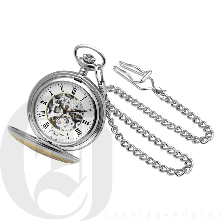 Two Tone Engraved Mechanical Charles Hubert Pocket Watch & Chain #3819 1 Two Tone Engraved Mechanical Charles Hubert Pocket Watch & Chain #3819