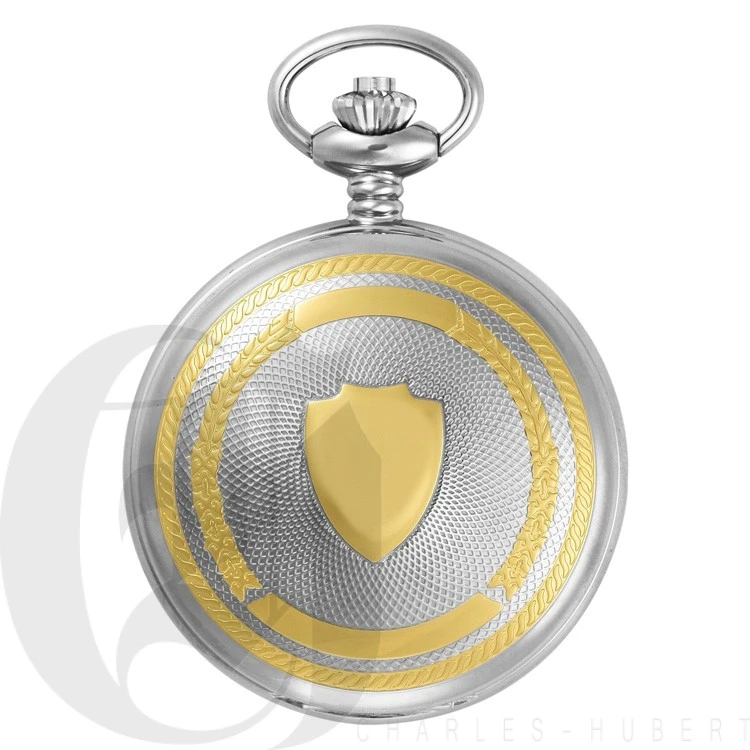 Two Tone Engraved Mechanical Charles Hubert Pocket Watch & Chain #3819 2 Two Tone Engraved Mechanical Charles Hubert Pocket Watch & Chain #3819 - Image 2