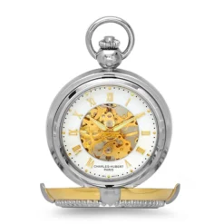 Two Tone Mechanical Charles Hubert Pocket Watch & Chain #3846