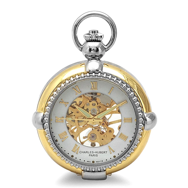 Two Tone Mechanical Charles Hubert Pocket Watch & Chain #3846 2 Two Tone Mechanical Charles Hubert Pocket Watch & Chain #3846 - Image 2