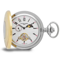 Engraved Two Tone Charles Hubert Pocket Watch And Chain #3553-T