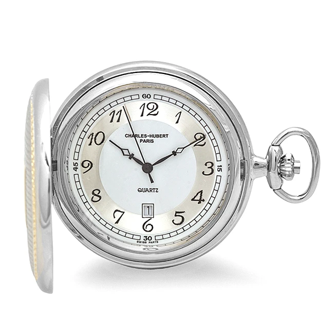 Engraved Quartz Charles Hubert Pocket Watch & Chain #3554 1 Engraved Quartz Charles Hubert Pocket Watch & Chain #3554