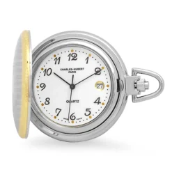 Two Tone Quartz Charles Hubert Pocket Watch & Chain #356`