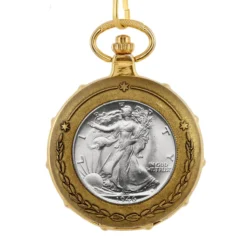 Walking Liberty Half Dollar Goldtone Pocket Watch & Chain