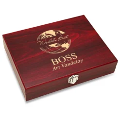 World S Best Boss Black Flask Set With Wooden Box