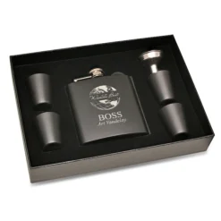 World S Best Boss Black Flask & Shot Cups Gift Set