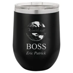 World S Best Boss Personalized 12 Ounce Black Insulated Stemless Wine Glass