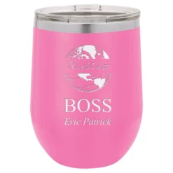 World S Best Boss Personalized 12 Ounce Pink Insulated Stemless Wine Glass
