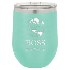 World S Best Boss Personalized 12 Ounce Teal Insulated Stemless Wine Glass