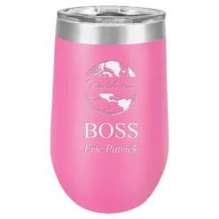World S Best Boss Personalized 16 Ounce Pink Insulated Stemless Wine Glass