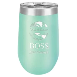 World S Best Boss Personalized 16 Ounce Teal Insulated Stemless Wine Glass