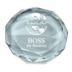 World S Best Boss Round Glass Paperweight