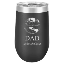 World S Best Dad Personalized 16 Ounce Black Insulated Stemless Wine Glass